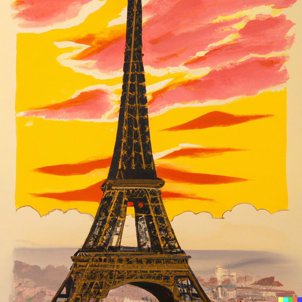 Ukiyo-e Bild vom Eiffelturm in Paris