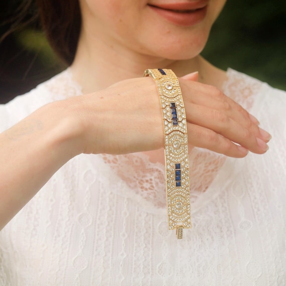 Belle Epoque Art Deco Geometric CZ Delicate Emerald Green Blue