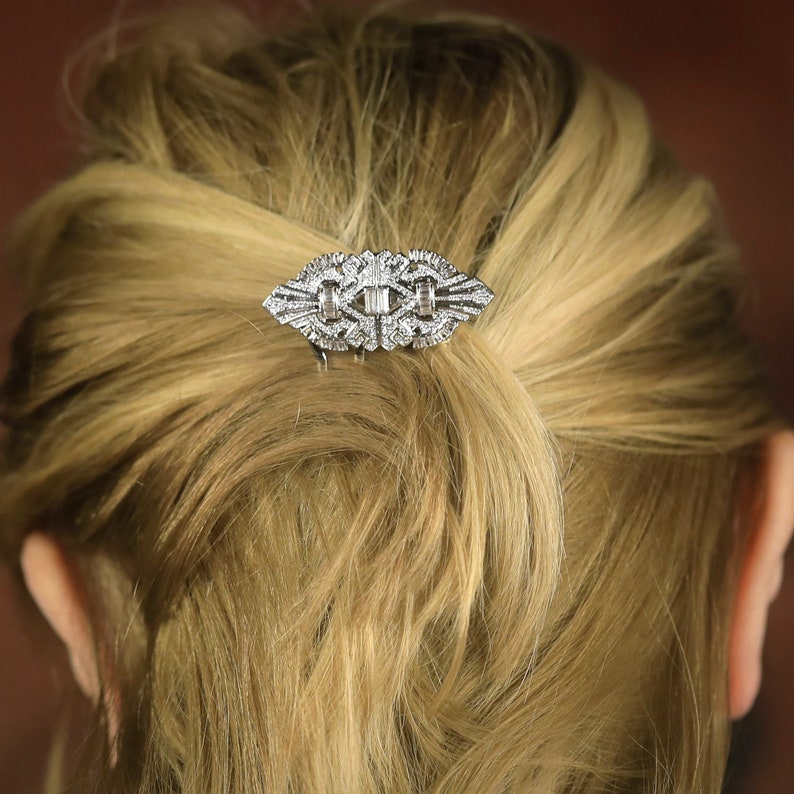 Superbe Peigne à Cheveux Art Déco Serti de CZ Blanc Rhodié Great Gatsby 1920s Mariage Vintage Style image 5