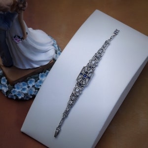 Antik Silber Schläfer Ohrringe Armband Set Art Deco 1920er Jahre Geometrisch Strass Marineblau Vintage Hochzeit Great Gatsby Stil Bild 4