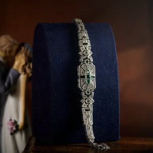 BELLE ÉPOQUE Sapphire Bracelet 18K WG Belle Epoque Bracelet Art Deco Geometric CZ Delicate Blue