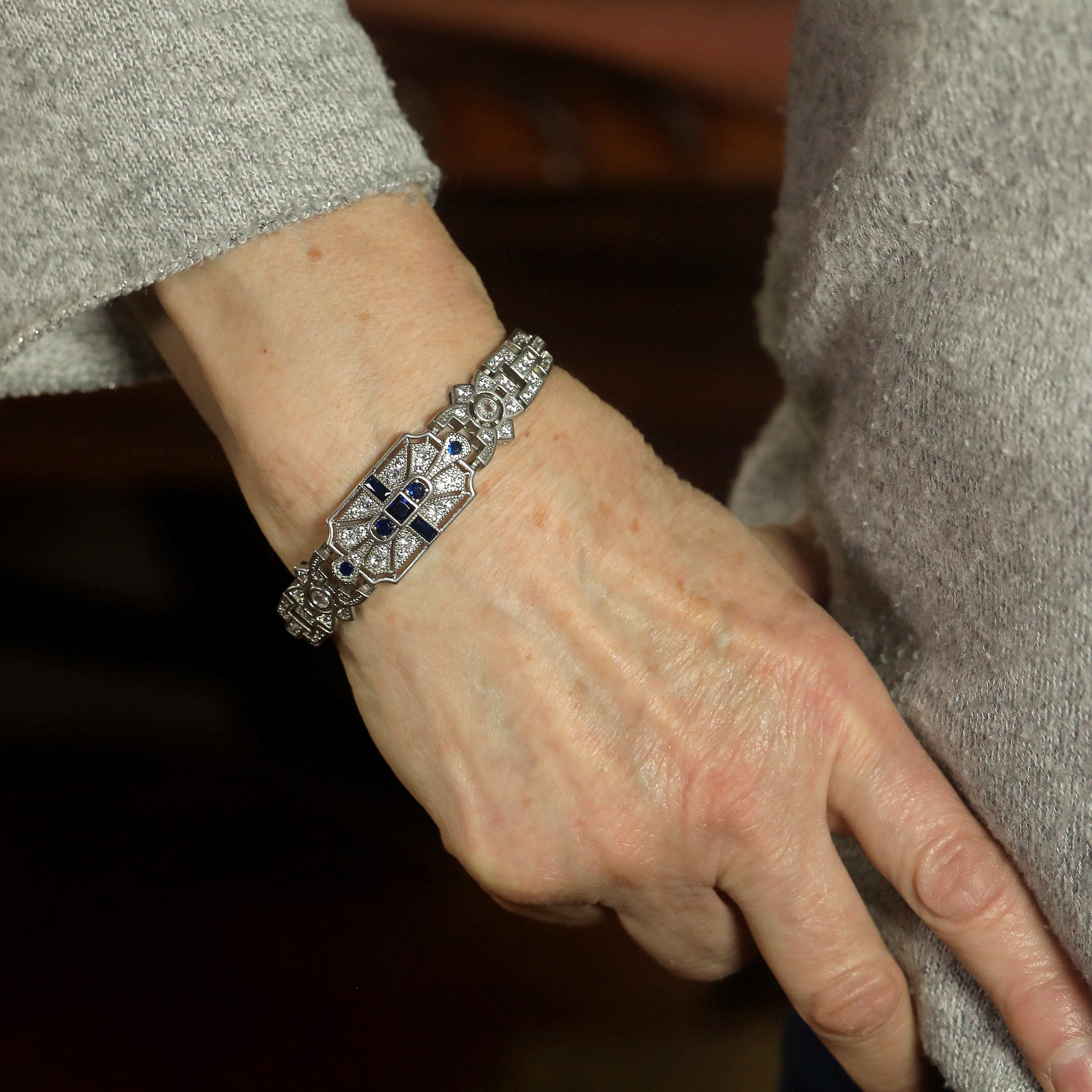 Bracelet Silver Art Déco Ajustable Oval Vintage Style 1920s Great Gats