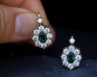 Boucles D'oreilles Dormeuses Argent 925 - Floral Avec CZ Blanc, Style Rétro, Neuves Sans Boîte