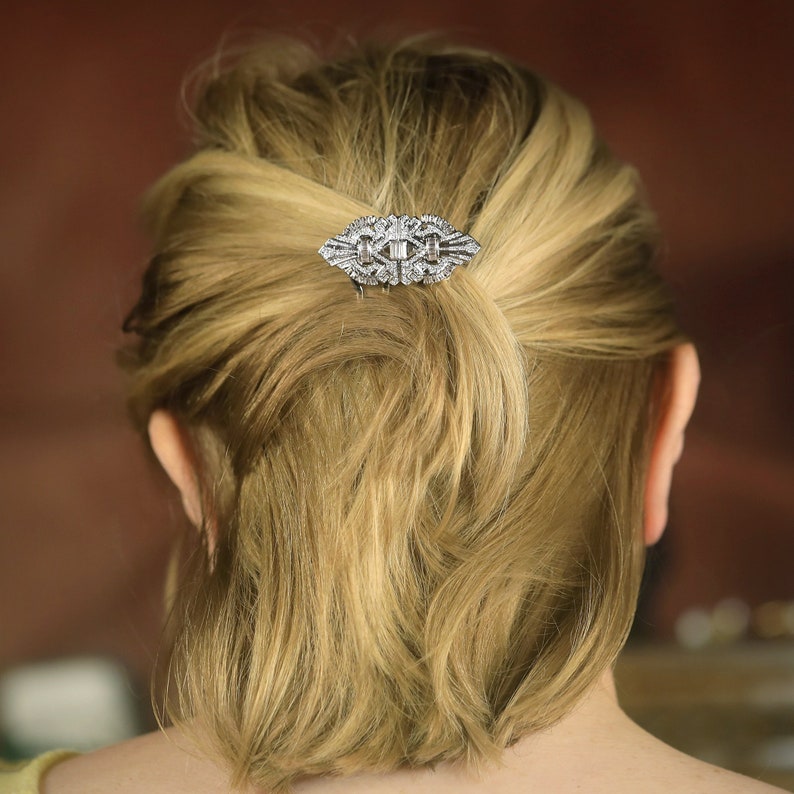 Superbe Peigne à Cheveux Art Déco Serti de CZ Blanc Rhodié Great Gatsby 1920s Mariage Vintage Style image 2