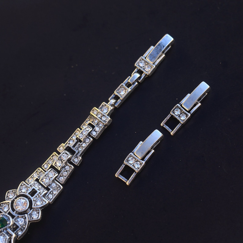 Antik Silber Schläfer Ohrringe Armband Set Art Deco 1920er Jahre Geometrisch Strass Marineblau Vintage Hochzeit Great Gatsby Stil Bild 6