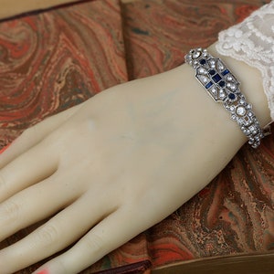 Parure Bracelet Boucles d'Oreilles Dormeuse Argenté Antique Art Déco 1920s Géométrique Strass Bleu Marine Mariage Vintage Style Great Gatsby image 9
