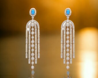 Lampadario in ottone orecchini set CZ tribale blu opale matrimonio stile vintage placcato oro