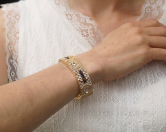 BELLE ÉPOQUE Sapphire Bracelet 18K WG Belle Epoque Bracelet Art Deco Geometric CZ Delicate Blue