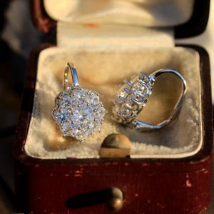 Stunning Art Deco 925 Sterling Silver Round Floral Stud Earrings Set with Brilliant White CZ Vintage 1920s Style Wedding Lightweight