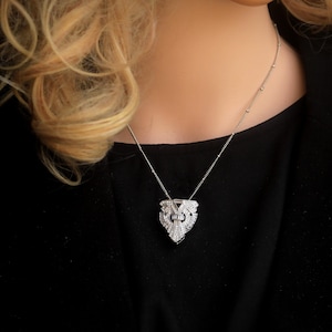 Stunning Art Deco Short Pendant & Clip Brooch Necklace Set with White Baguette CZ 1920s Vintage Style Great Gatsby Rhodium Plated