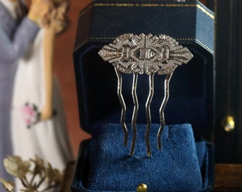 Magnífico juego de peineta Art Déco con circonita blanca chapada en rodio, estilo vintage de boda del Gran Gatsby de los años 20