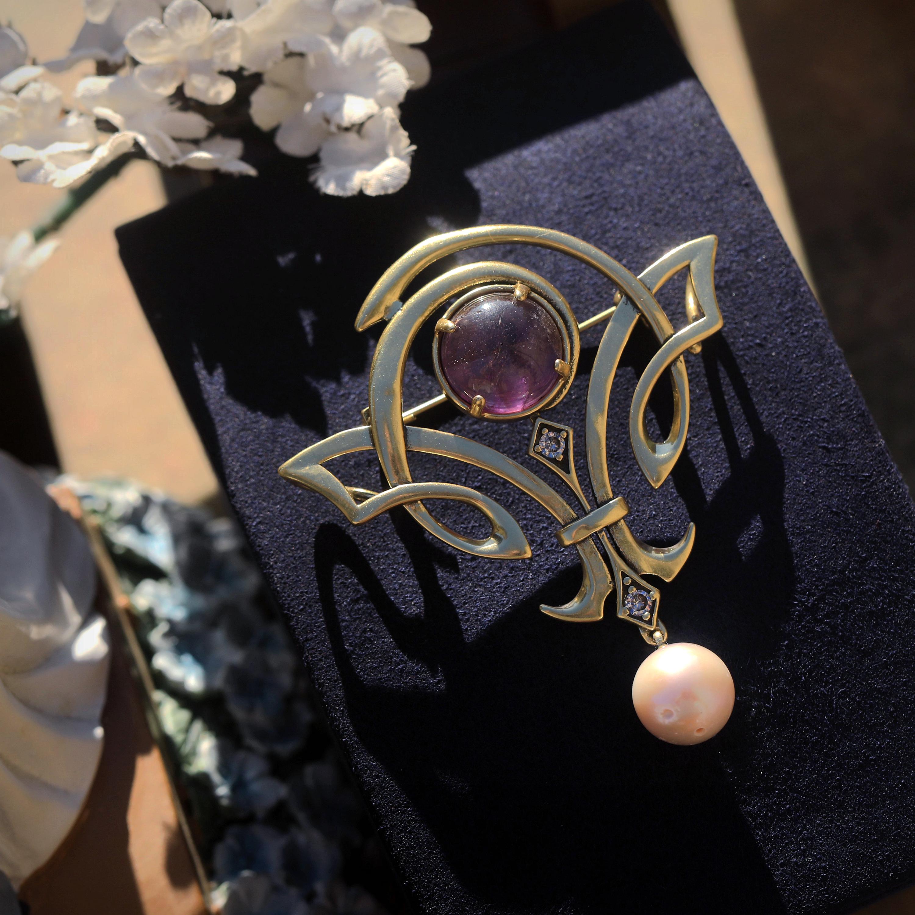 Jole broche de strass rouge et rose vntage, étole ou fleur en