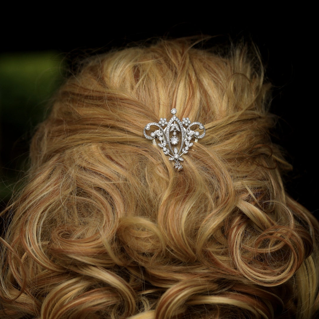 Broche Nœud Papillon Dentelle Sertie CZ Blanc Rhodié - Style Vintage Edwardian, Neuf Sans Emballage, Super Jolie !