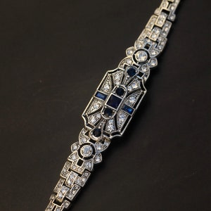 Parure Bracelet Boucles d'Oreilles Dormeuse Argenté Antique Art Déco 1920s Géométrique Strass Bleu Marine Mariage Vintage Style Great Gatsby image 8