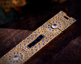 BELLE ÉPOQUE Sapphire Bracelet 18K WG Belle Epoque Bracelet Art Deco Geometric CZ Delicate Blue