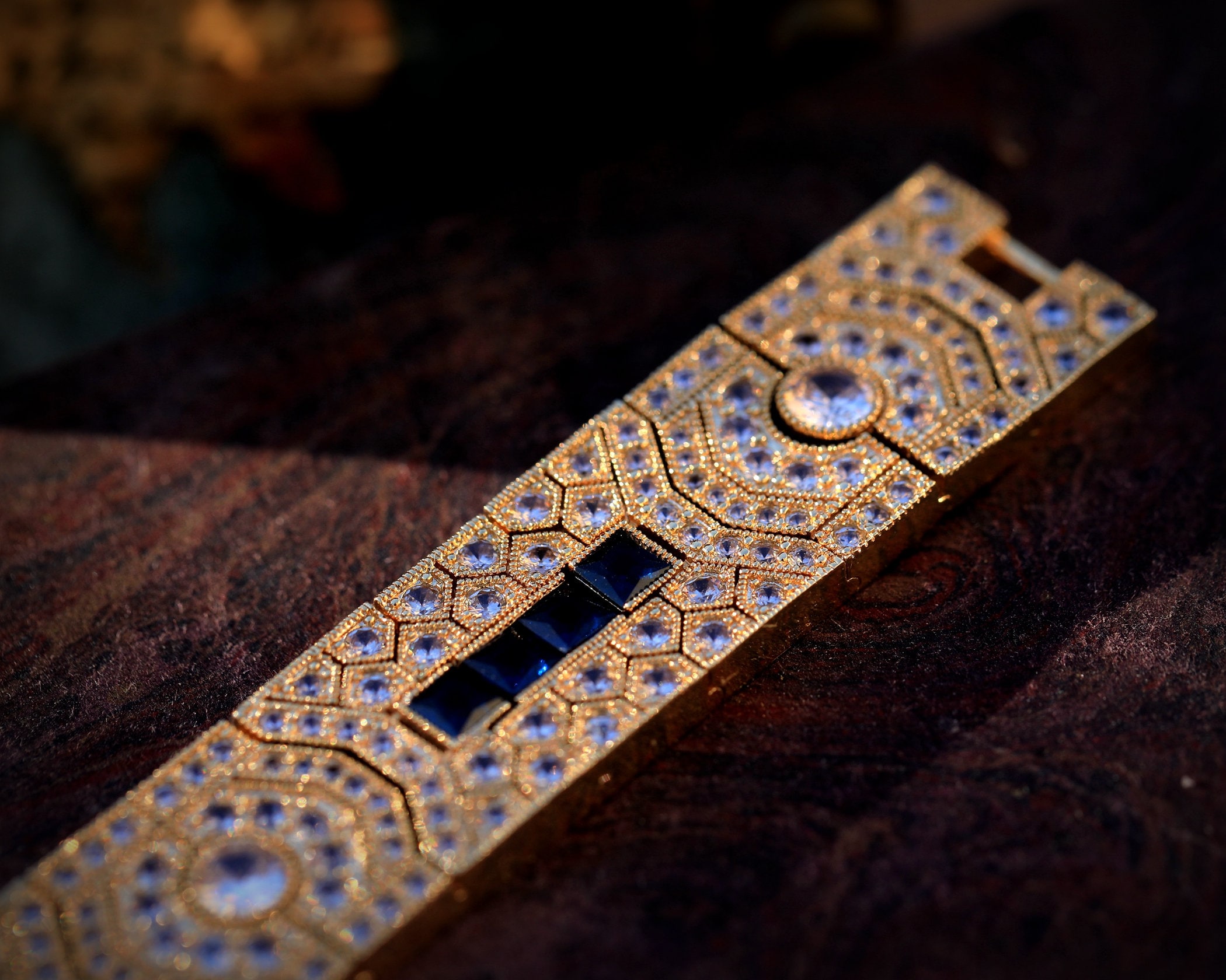 Belle Epoque Bracelet Art Deco Geometric CZ Delicate Blue