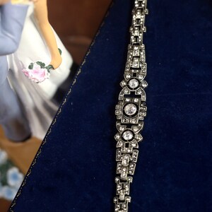 Diadema de diadema negro Art Déco diadema plata floral geométrico elástico cristal boda vintage estilo años 20 Gran Gatsby imagen 4