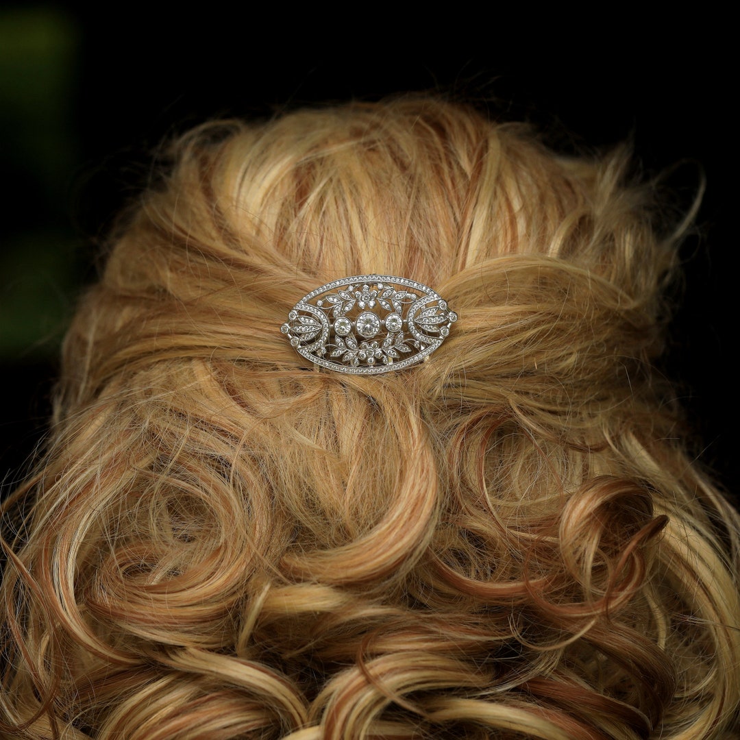 Peigne Chignon Art Déco Vintage En Strass Bleu Et Blanc – Style Années 1920