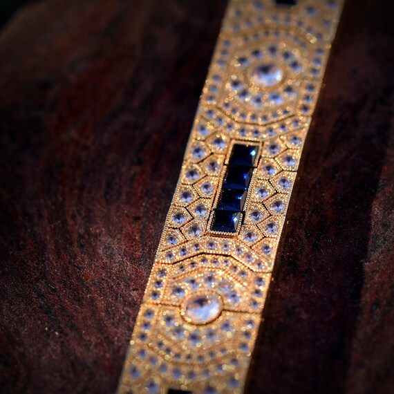 BELLE ÉPOQUE Sapphire Bracelet 18K WG Belle Epoque Bracelet Art Deco Geometric CZ Delicate Blue