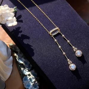 Fine Belle Epoque Gold Floral Oval Pendant Necklace Set Clear CZ Vintage Wedding 1910s Style Sterling Solid Silver 925 Gold Plated Vermeil