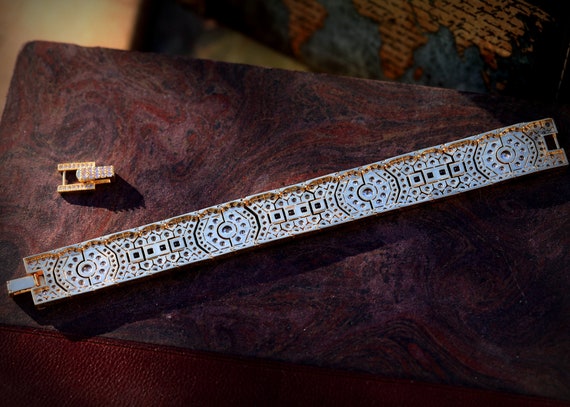 Belle Epoque Bracelet Art Deco Geometric CZ Delicate Blue