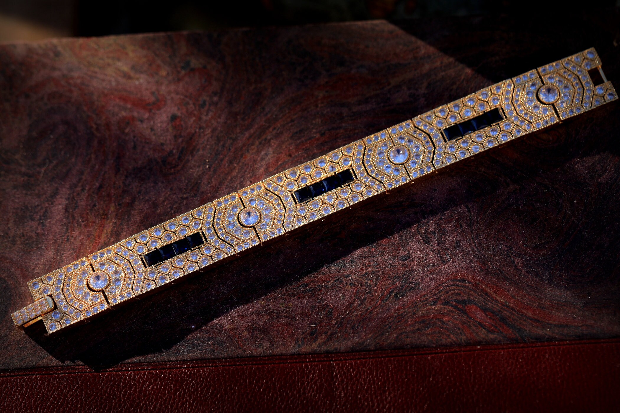 BELLE ÉPOQUE Sapphire Bracelet 18K WG Belle Epoque Bracelet Art Deco Geometric CZ Delicate Blue