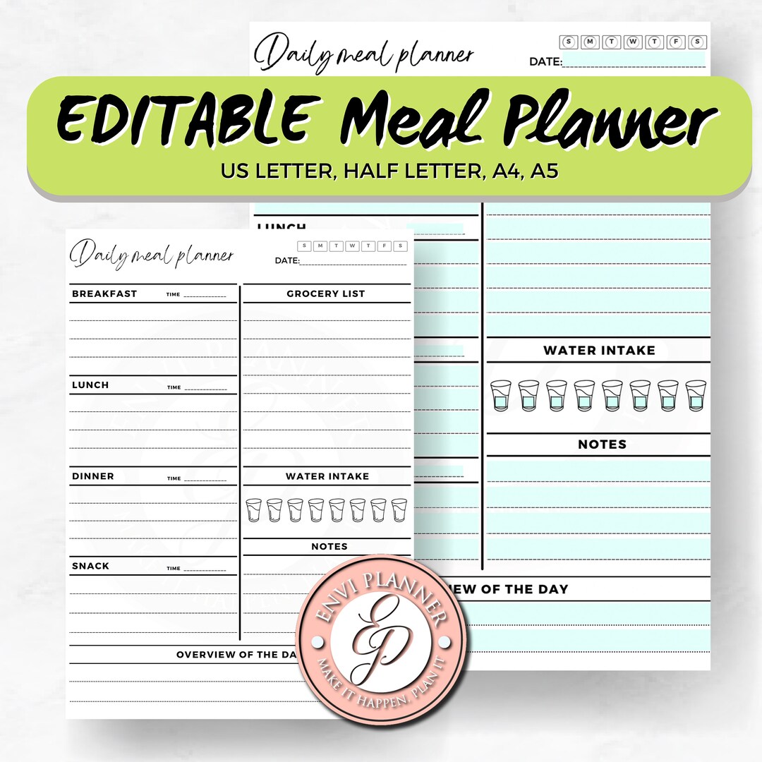 Meal Planner Printable | Editable Grocery List | Meal Prep | Meal ...