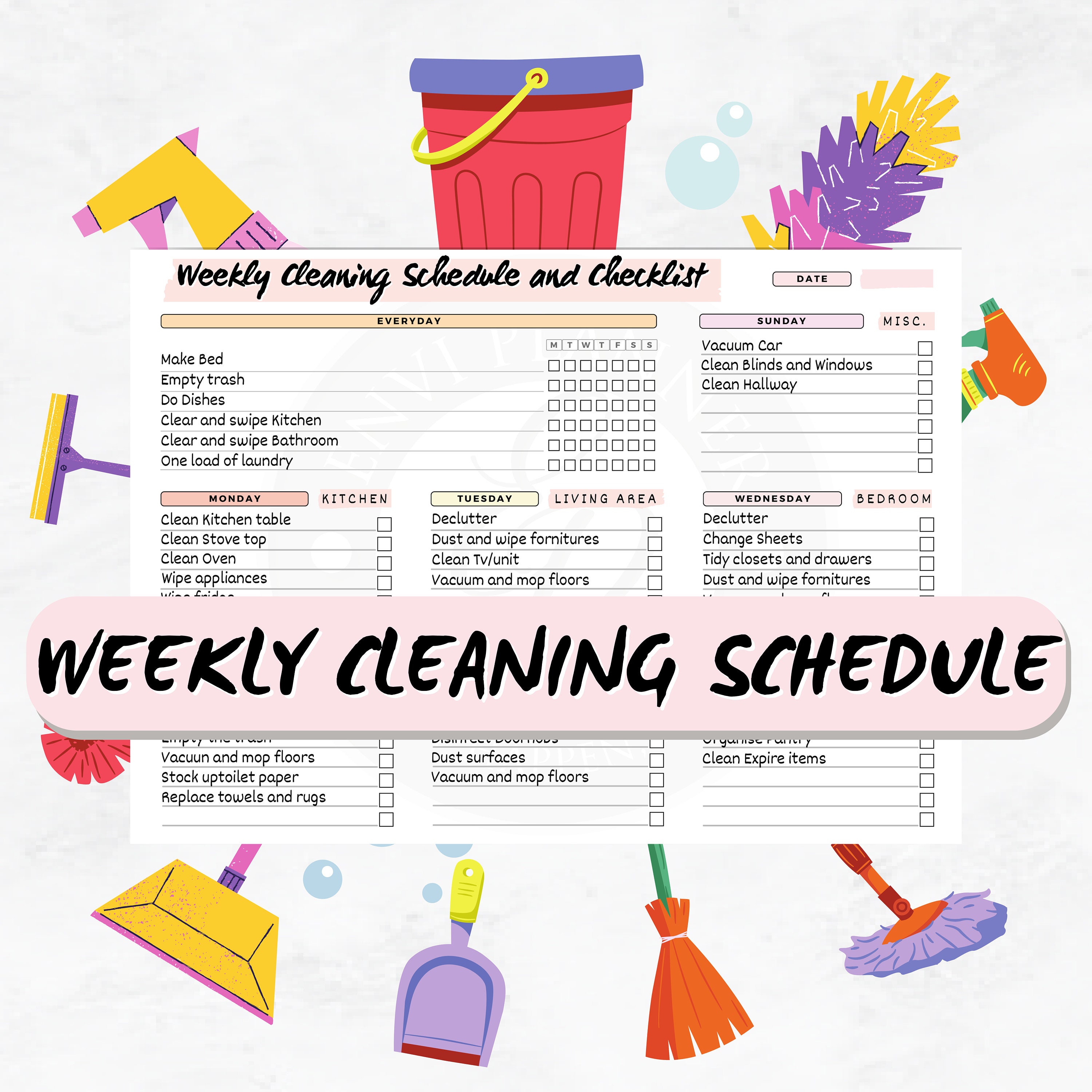 Editable Cleaning Schedule | Weekly Schedule | Home Cleaning Planner ...