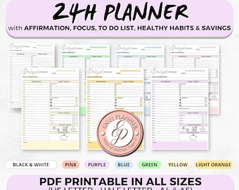 Daily Planner PRINTABLE | Productivity Planner | Affirmation | Daily To Do List | Savings Tracker