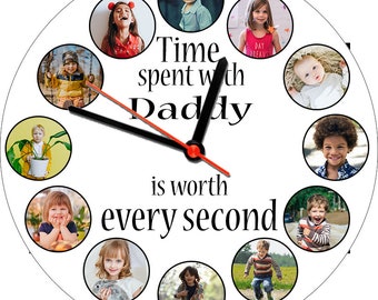 Personalised Glass Photo Clock. Any Wording, Any Photos. BIRTHDAY,MOTHER'S DAY, Mummy, Daddy, Grandparents