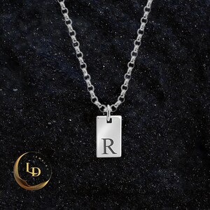 Collar con placa de identificación para perro - Colgante con inicial grabada personalizada en plata de ley 925 o chapado en oro de 24 quilates - Cadena Rolo - Regalo personalizado