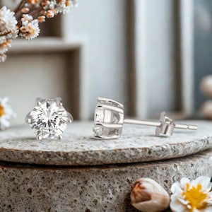Cubic Zirconia Stud Earrings: 925 Sterling Silver Minimalist Jewelry