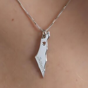 Israel Karte Halskette - Personalisiert mit Name und Herz - Das perfekte Geschenk für Israel Liebhaber - Geschenk Aus Jerusalem Israel