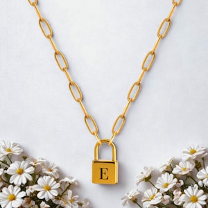 Initial Lock Necklace: Personalized Stainless Steel Paperclip Chain