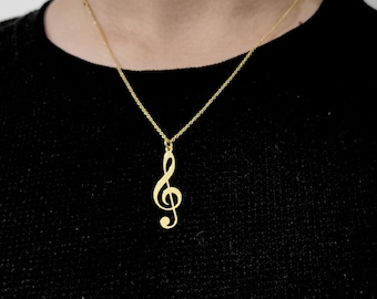 Treble Clef Necklace -925 Sterling Silver Or 24K Gold Plated Music Note Necklace- Pendant Custom Made To Order For Him-Gift for musician