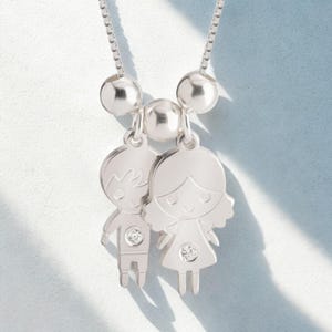 Mother Necklace with Kids Charms & Birthstones – Custom Boy Girl Pendant in Sterling Silver or Gold, Personalized Mom Gift