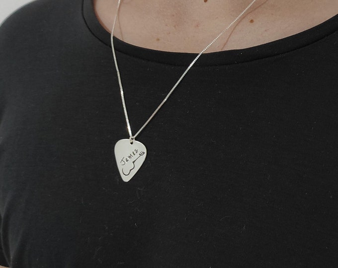 Guitar Pick Necklace With Name Engraved -Gold or silver guitar pendant- Music Pendant-Personalized pendant for music lovers