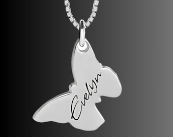 Custom Butterfly Name Necklace - 925 Sterling silver or 24k Gold Plated Name Engraved Pendant