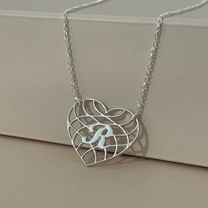 Heart Initial Necklace- Custom 925 Sterling Silver or 24k Gold Pendant&quot; - Personalized letter on a heart pendant - Best Gift For Her