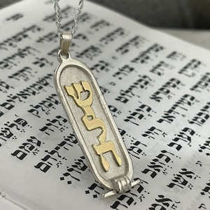 Cartouche Name Necklace in Hebrew or Hieroglyph Symbols-Silver Cartouche Pendant with Gold letters-Figaro Chain with Cartouche Pendant