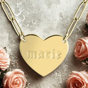 Personalized Heart Pendant Necklace: Engraved Sterling Silver Paperclip Chain