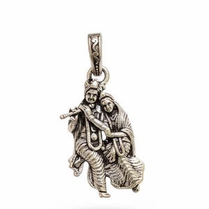 Oxiderat silver Radha Krishna-hänge, hinduiskt gudhalsband, mässingstempelsmycken, gåva