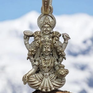 Lord Shri Vishnu and Laxmi silver plated pendent for unisex without chain