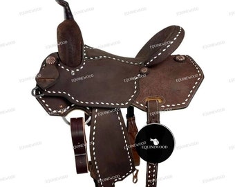 Buckstitched Handmade Patent Carving & tooling Brown Roughout Premium Leather Western Barrel Horse Saddle Set [ BREASTCOLAR,HEADSTALL]