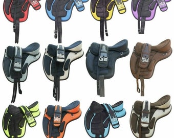 Treeless Synthetic Freemax Saddle with Matching Girth And Stirrups Available in 8 color Size- 10"inch- 18"inch by EQUINEWOOD (FREE SHIPPING)