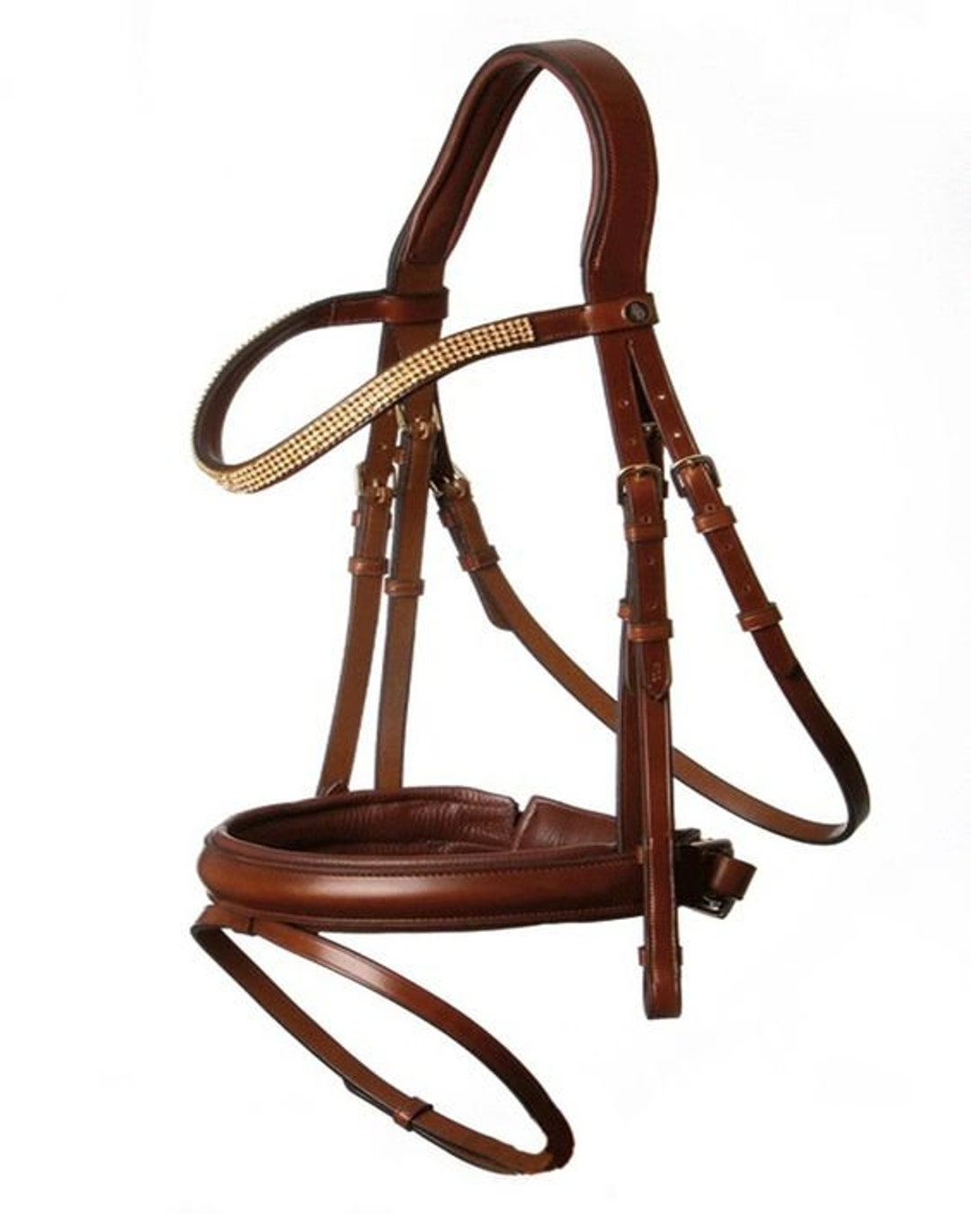 Dressage Horse Bridle With All Crystal Browband and Padded Noseband in
