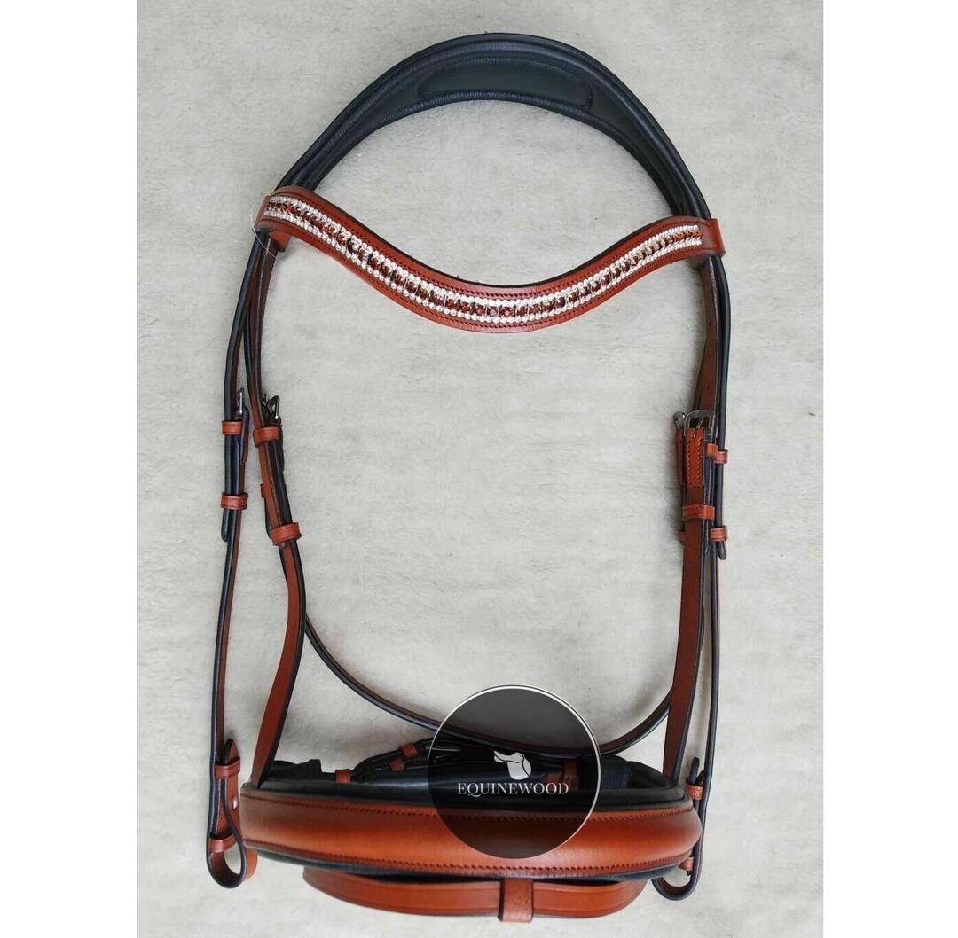 Premium Quality Leather Horse Bridle Browband With Matching Brown/white