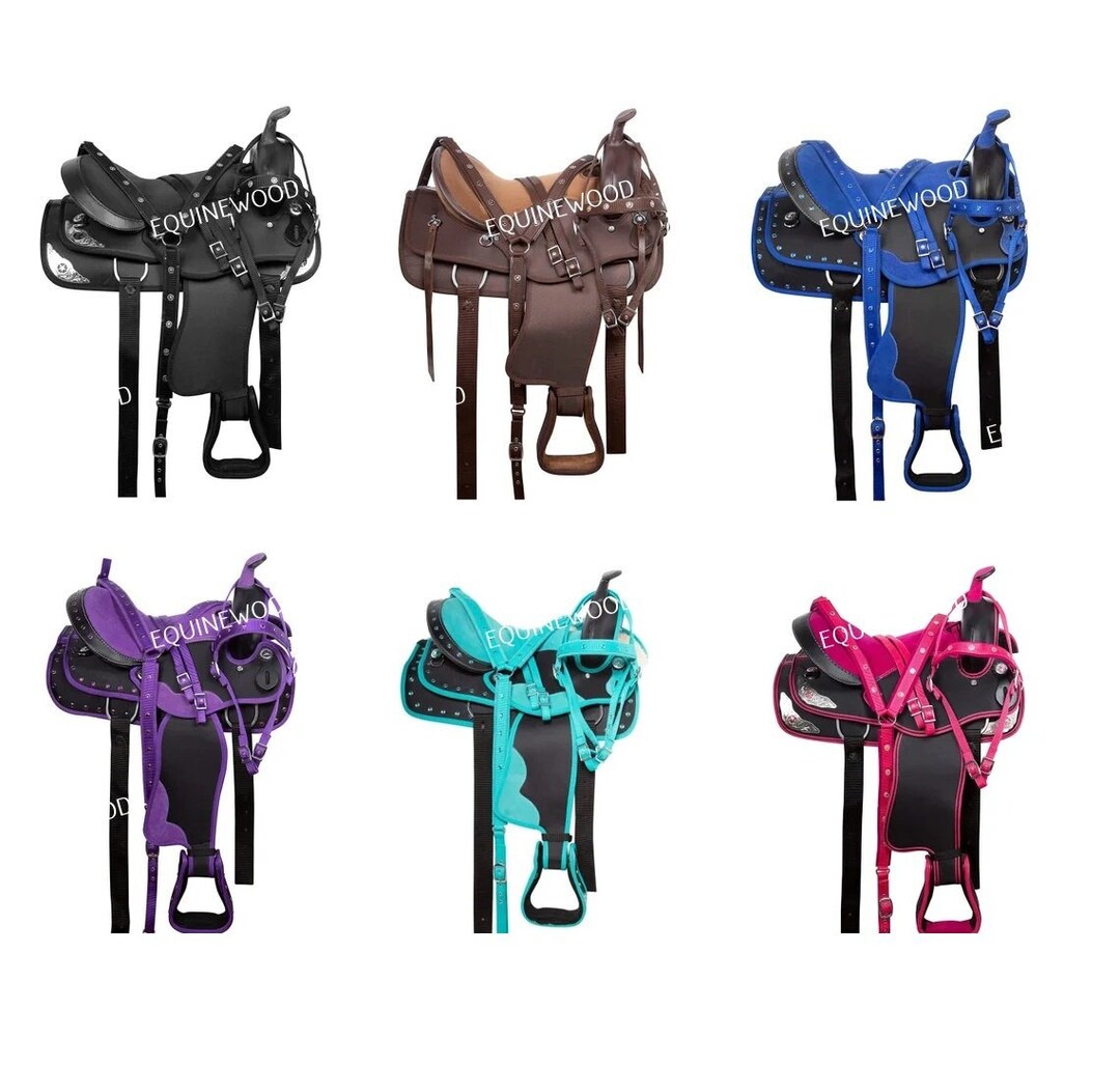 Western Cordura Synthetic Barrel Horse Saddle Set saddle Pad, Headstall
