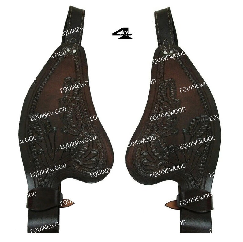 Replacement Western Genuine Leather Adjustable Saddle Fender Set in Any 9 Patent Designed by EQUINEWOOD image 5