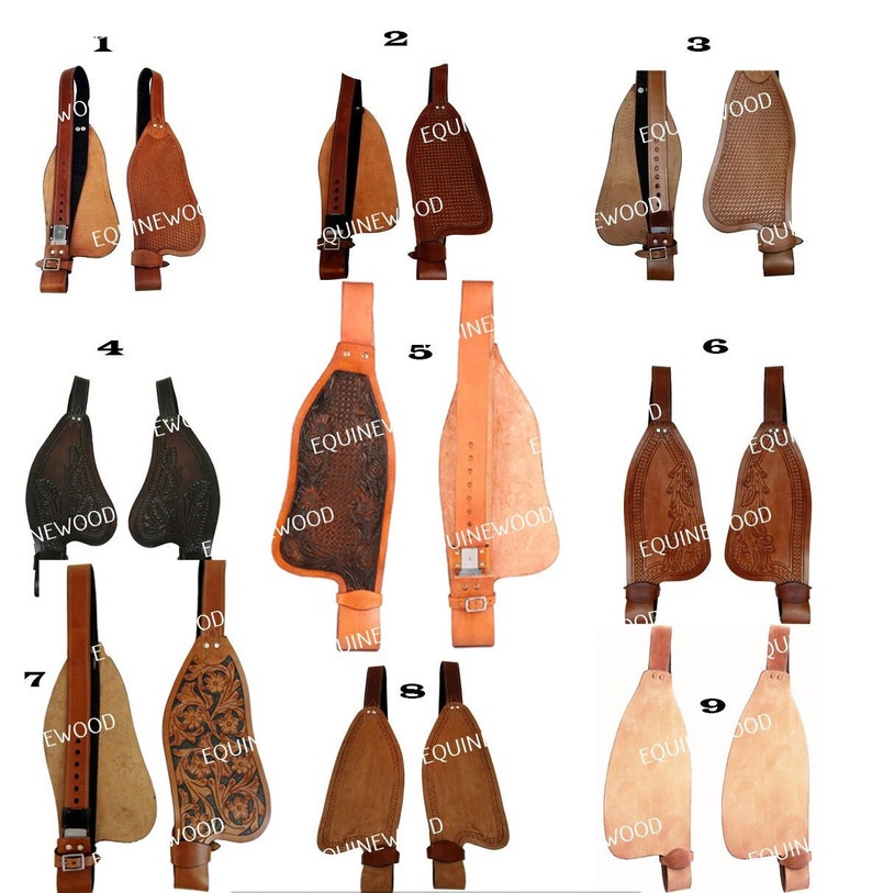 Replacement Western Genuine Leather Adjustable Saddle Fender Set in Any 9 Patent Designed by EQUINEWOOD image 1